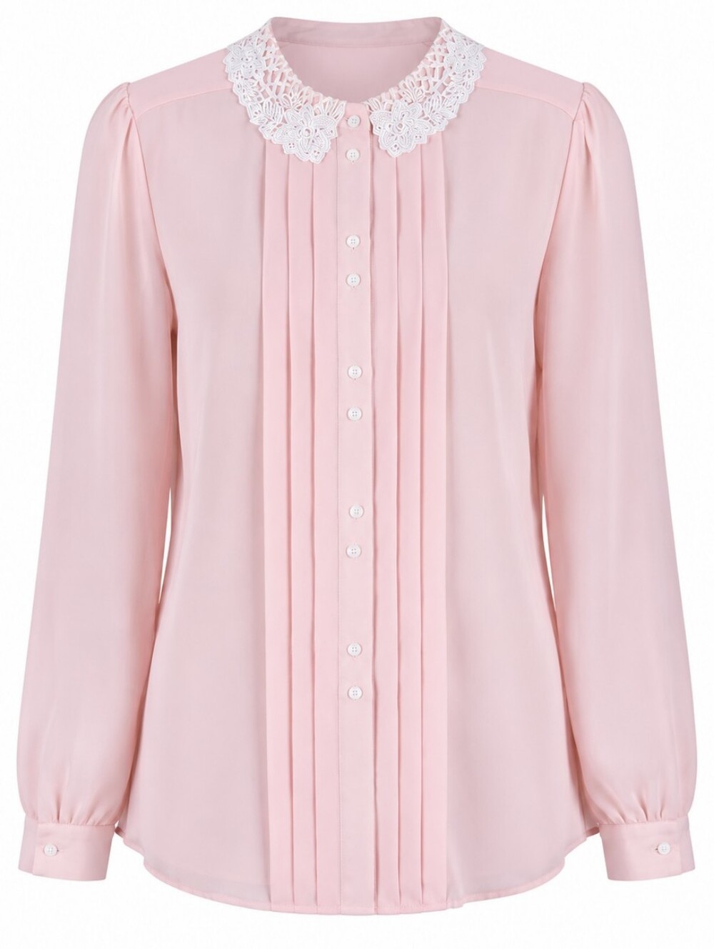 Vintage Alicia Pink Chiffon White Lace Peter Pan Collar Button Down Shirt L
